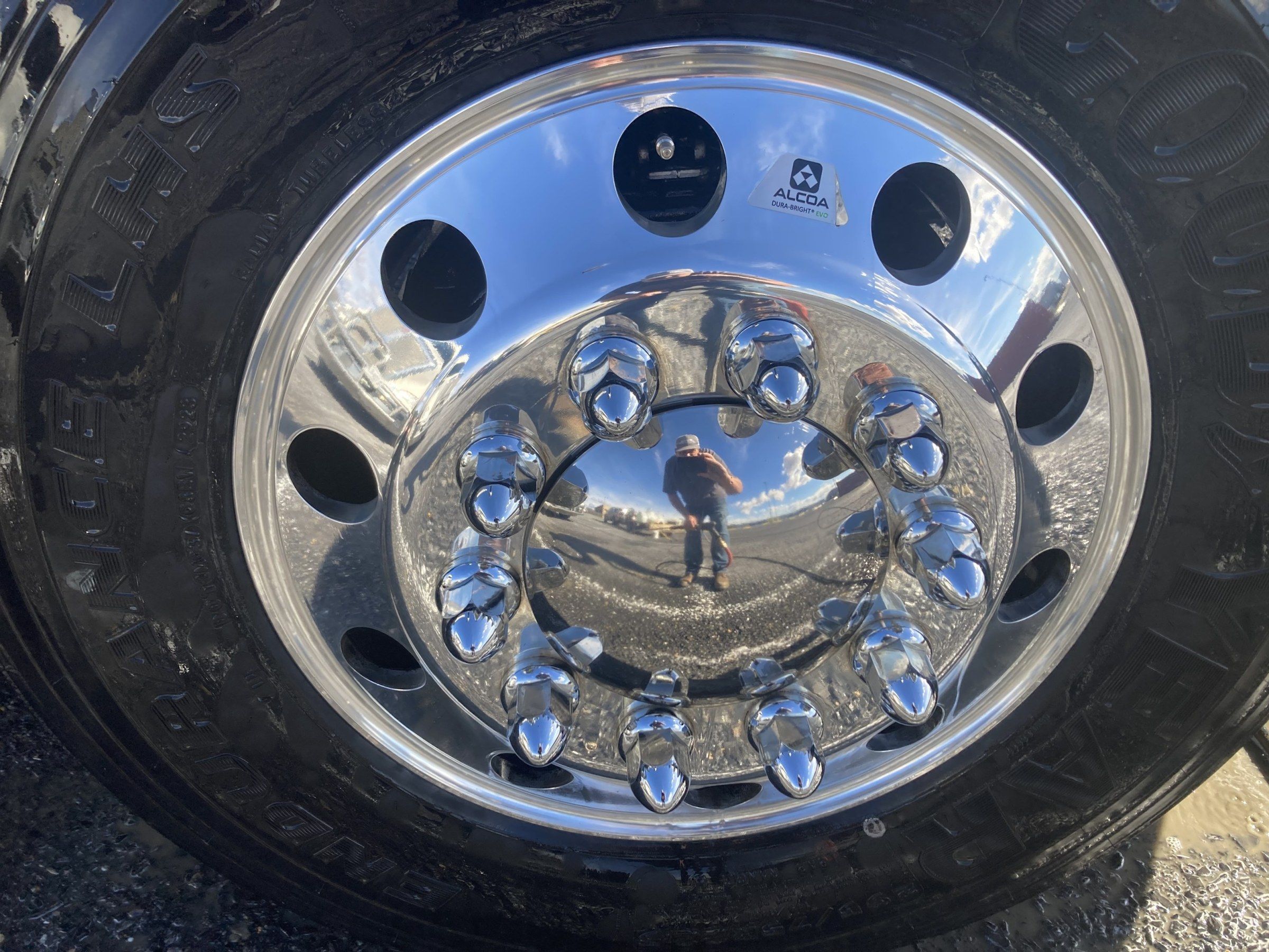 Aluminum semi-truck wheel after cleaning